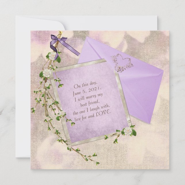 Convites galho floral branco na papelaria de casamento (Frente)