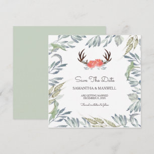 Convites Galhos de Veado & Verde Save The Date, Flor de Pês