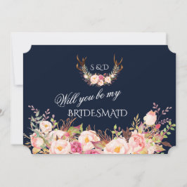 Convites Galhos Florais Rosados Você Será Minha Dama de Hon