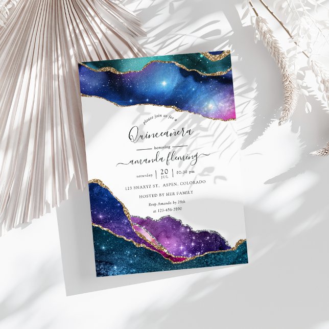 Convites Galinha Agata Quinceañera (Galaxy Agate Quinceañera Invitation)