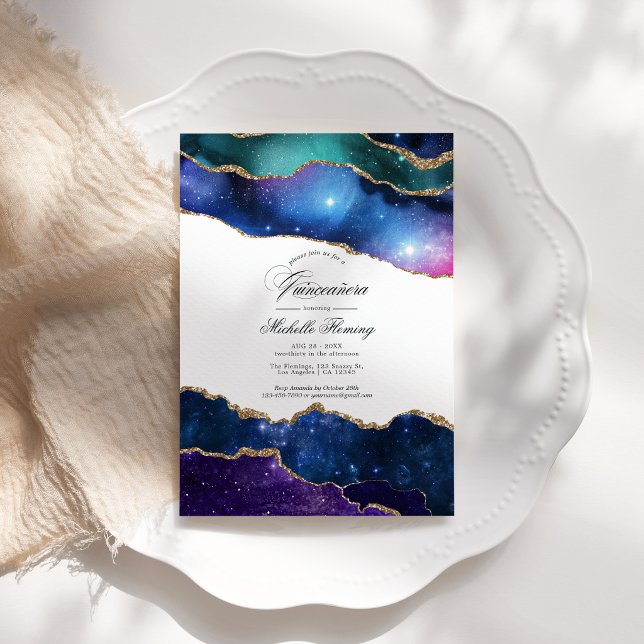 Convites Galinha Ágata Quinceañera Foto (Galaxy Agate Quinceañera Photo Invitation)