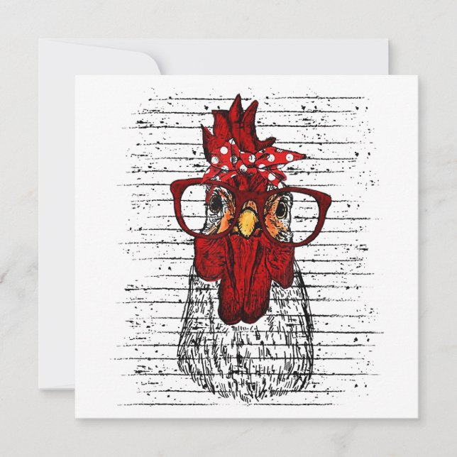 Convites Galinha com bandana e óculos bonitos (Frente)