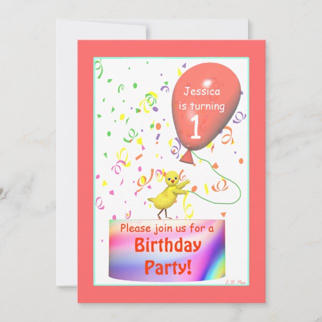 Convites Galinha da Primeira Festa de aniversário (Frente)
