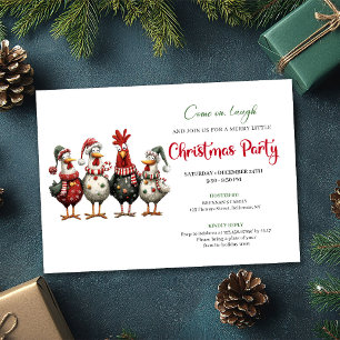 Convites Galininhas Excêntricas em Aquarela Natal Vermelho