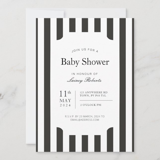 Convites Gama de doces verticais, preta e branca, vindimada (Frente)