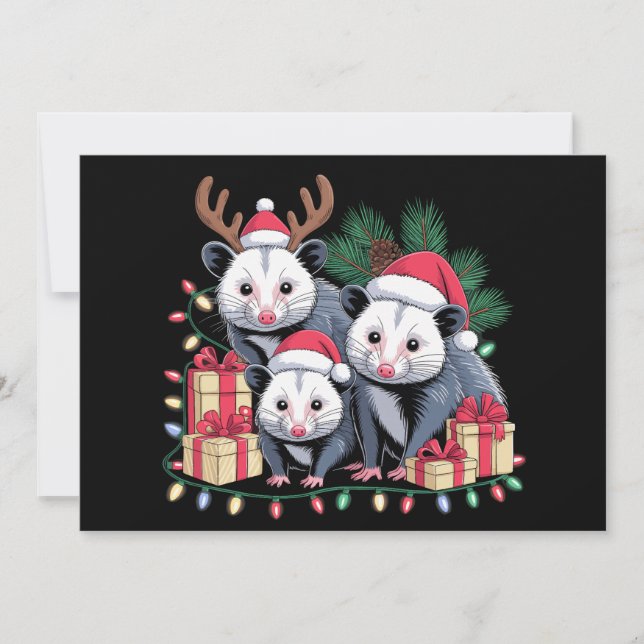 Convites Gambá de Natal Chapéu do Papai Noel Antílope Luzes (Frente)