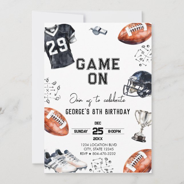 Convites Game On American Football Birthday  (Frente)