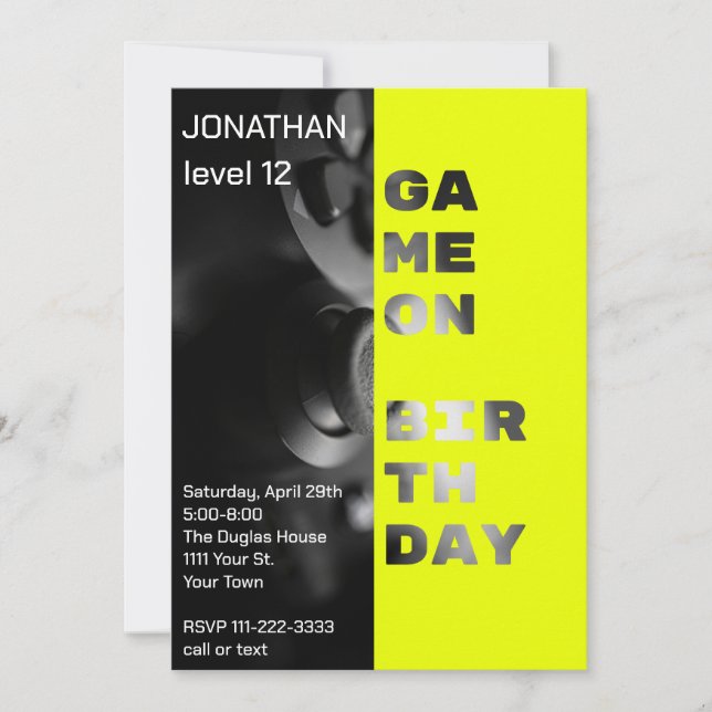 Convites Game On Birthday Personalizado Gamer Level up (Frente)