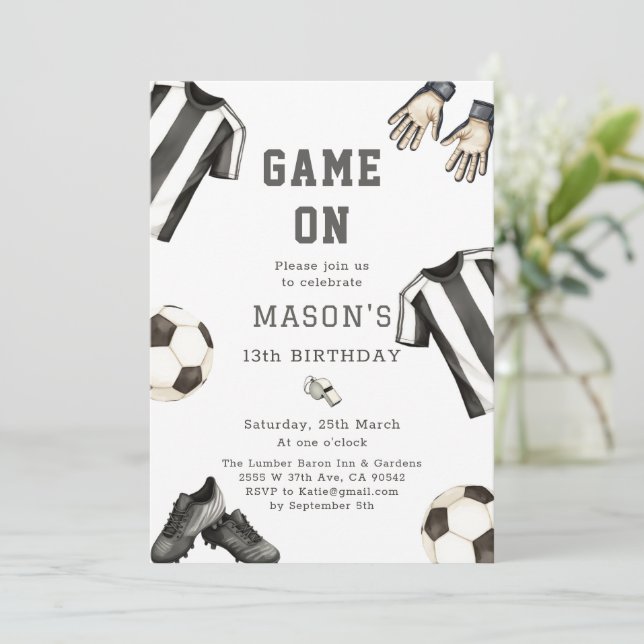 Convites Game One football Sports Theme Soccer Birthday (Em pé/Frente)