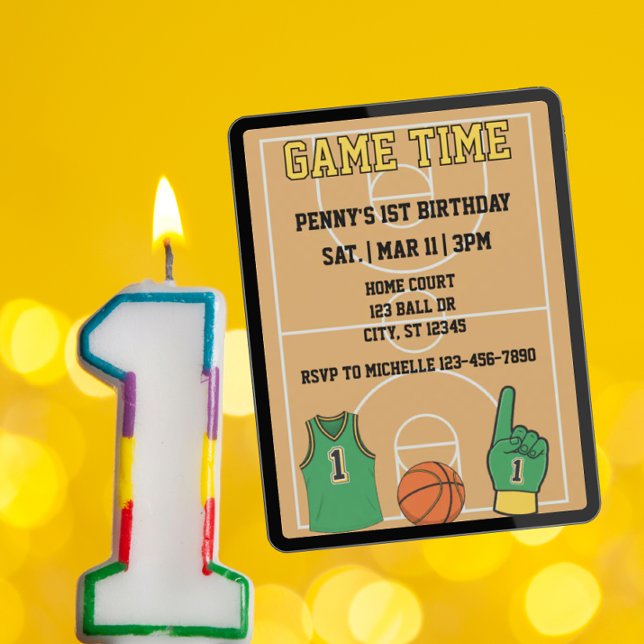 Convites Game Time, Basketball 1st Birthday (Criador carregado)
