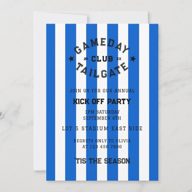 Convites Gameday Tailgate Club Kick Off Party Blue Team (Frente)