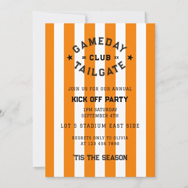 Convites Gameday Tailgate Club Kick Off Party Orange Team (Frente)