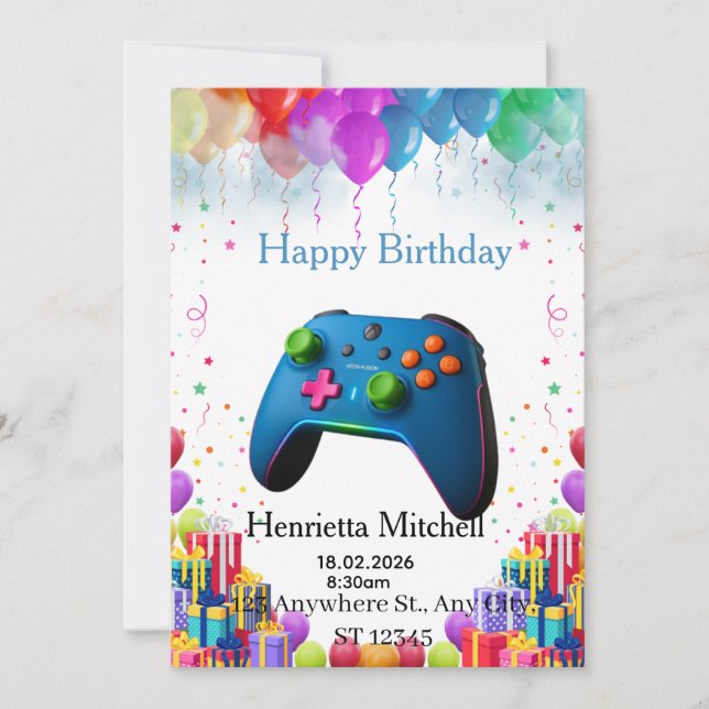 Convites Gamer Birthday Invitation Card | Video Game Party  (Frente)