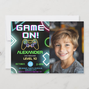 Convites Gamer Boy 10th Neon Gaming Birthday Foto de Aniver