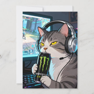 Convites Gamer Cat com Monster Energy D