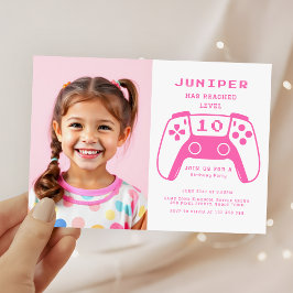 Convites Gamer Girls Pink Kids Birthday Party Photo