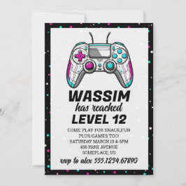 Convites Gamer Level up Video Game Birthday Invite