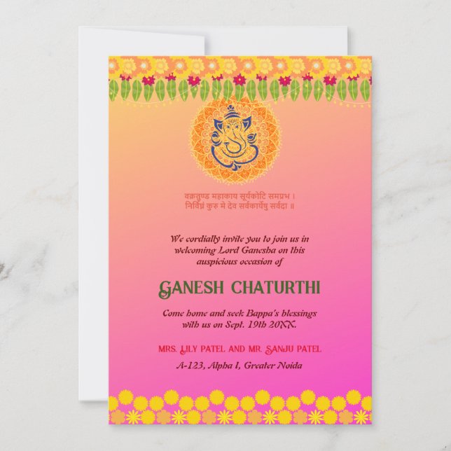 Convites Ganesh Chaturthi Floral Colorful (Frente)