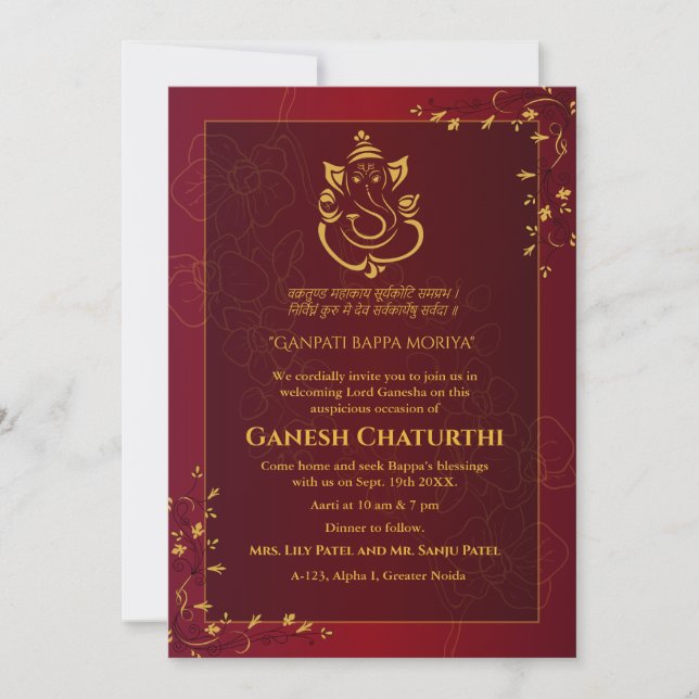 Convites Ganesh Chaturthi Puja (Frente)