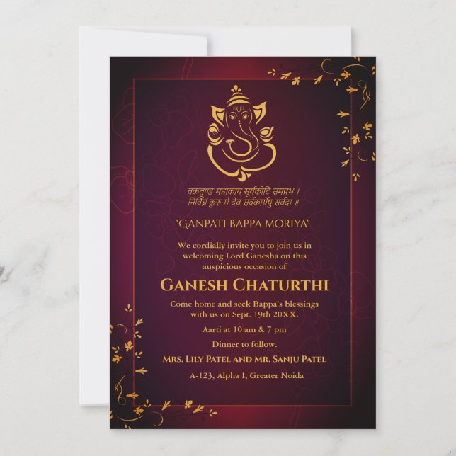 Convites Ganesh Chaturthi Puja (Frente)