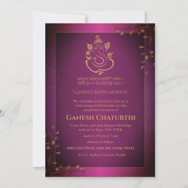 Convites Ganesh Chaturthi Puja (Frente)