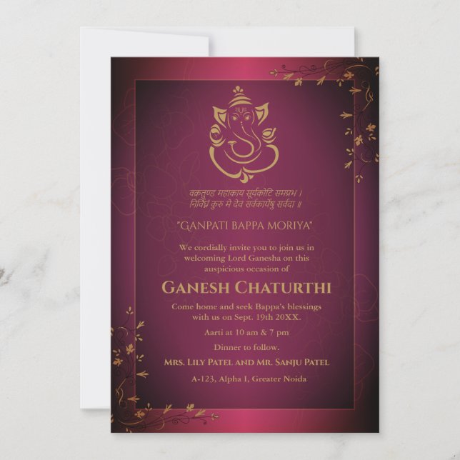 Convites Ganesh Chaturthi Puja (Frente)