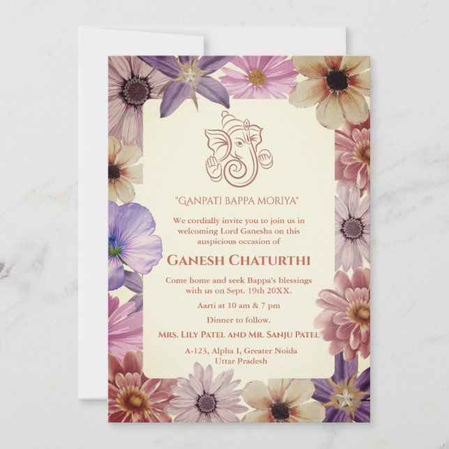 Convites Ganesh Chaturthi Puja Floral (Frente)