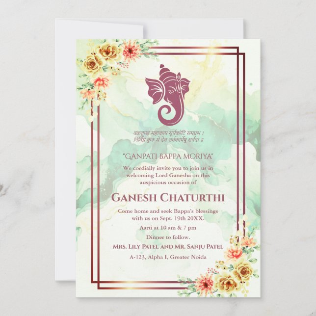 Convites Ganesh Chaturthi Puja Floral (Frente)