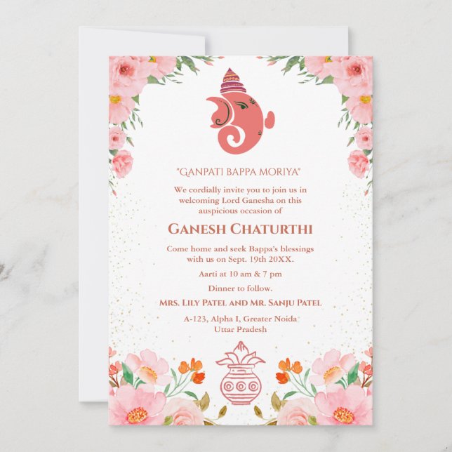 Convites Ganesh Chaturthi Puja Floral (Frente)