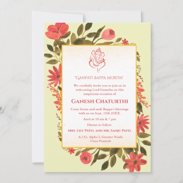 Convites Ganesh Chaturthi Puja Floral (Frente)