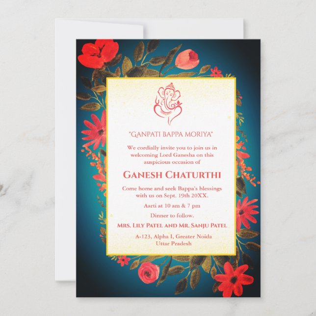 Convites Ganesh Chaturthi Puja Floral (Frente)