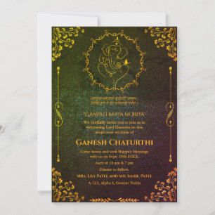 Convites Ganesh Chaturthi Puja Glitter e Dourado