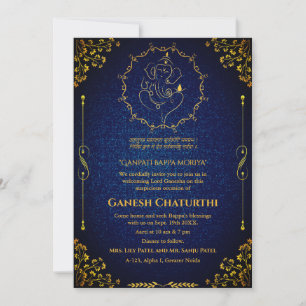 Convites Ganesh Chaturthi Puja Glitter e Dourado
