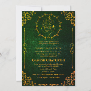 Convites Ganesh Chaturthi Puja Glitter e Dourado
