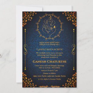 Convites Ganesh Chaturthi Puja Glitter e Dourado