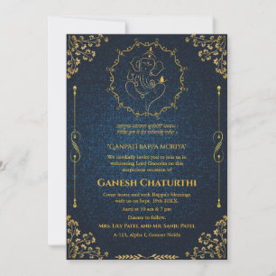 Convites Ganesh Chaturthi Puja Glitter e Dourado