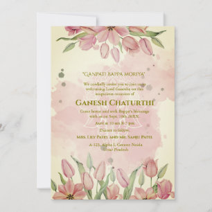 Convites Ganesh Chaturthi Puja Pink Floral