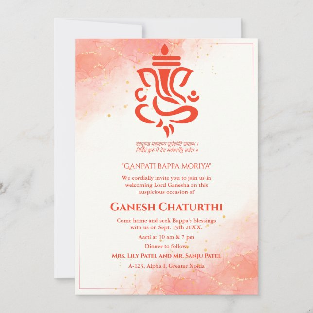 Convites Ganesh Chaturthi Puja Sindoor Vermelho (Frente)