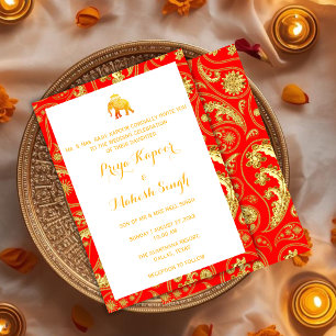 Convites Ganesha Elefante de casamento indiano vermelho e d