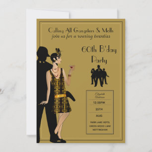 Convites Gângster Moll Anos 20 Flapper Preto Dourado Festa