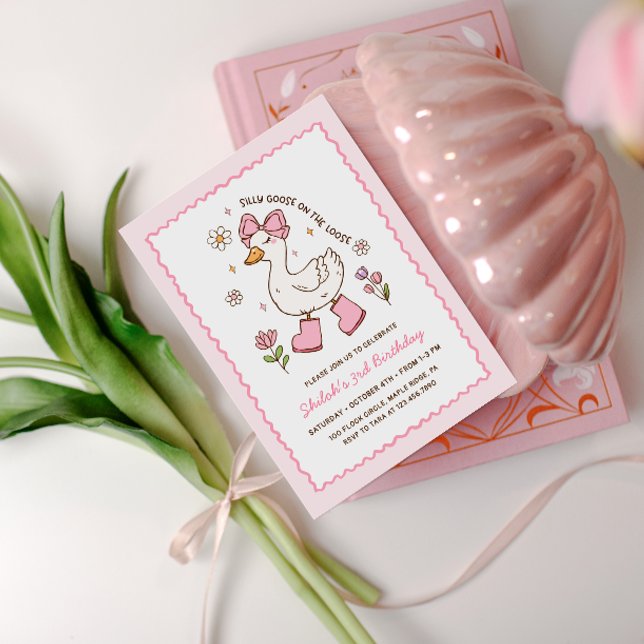 Convites Ganso Bobo à Solta Arco Rosa Floral (Criador carregado)