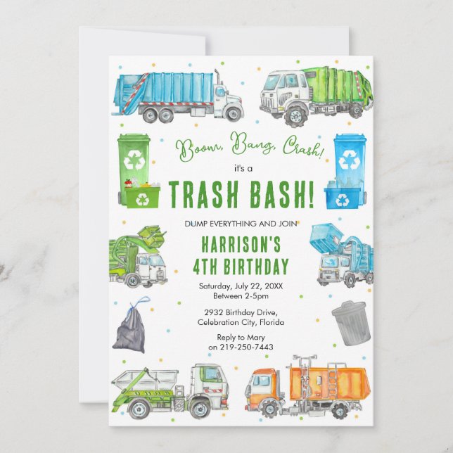 Convites Garbage Trash Truck Birthday Invitation (Frente)
