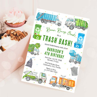 Convites Garbage Trash Truck Birthday Invitation