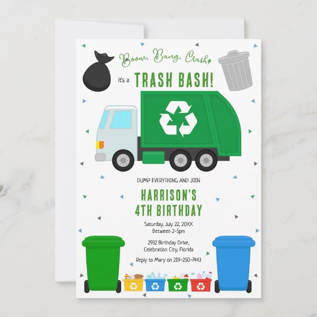 Convites Garbage Trash Truck Birthday Invitation (Frente)