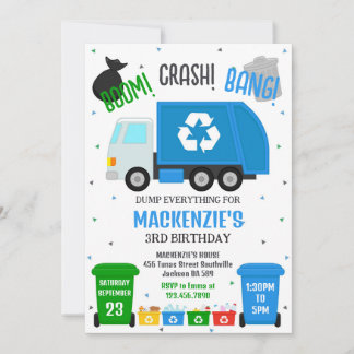 Convites Garbage Truck Dump Truck Boy Birthday Invitation