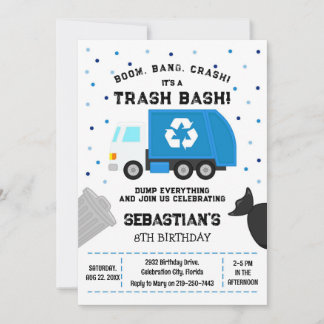 Convites Garbage Truck Dump Truck Boy Birthday Invitation