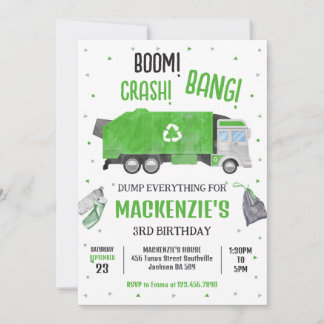 Convites Garbage Truck Dump Truck Boy Birthday Invitation