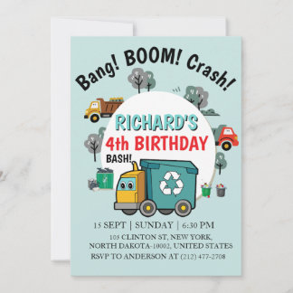 Convites Garbage Truck Themed Kids Trash Party Birthday