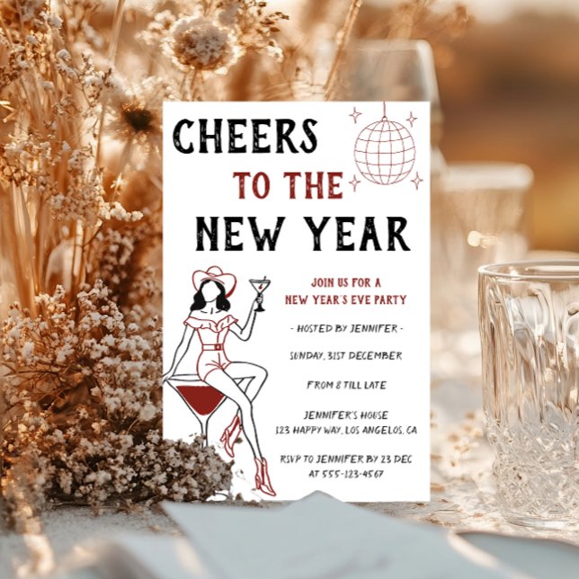 Convites Garçonete de Coquetel Retrô Brinda ao Ano Novo na  (Criador carregado)