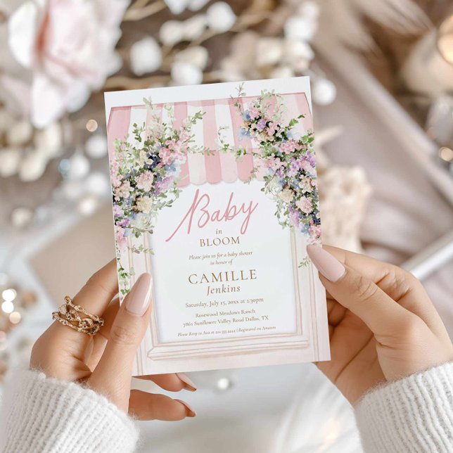 Convites Garden Baby in Bloom Girl Invance (Elegant Pink Baby in Bloom Baby Shower Invite)